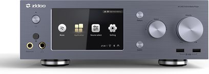 Zidoo NEO X multimedie-afspiller, børstet aluminiumsfront, LCD-skærm, berøringsknapper, USB- og HDMI-porte, aluminiumsfødder