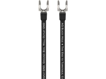 Black Hole GroundGoody phono cable with two metal fork-shaped connectors, black sheath with white inscriptions