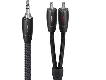Cabo AudioQuest Sydney mini-jack de 3,5 mm para dois RCA, conectores pretos e revestimento trançado preto
