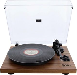 Giradischi Enova HIFI Vision 2 SET in legno di noce, piatto nero, braccio di lettura, coperchio antipolvere trasparente