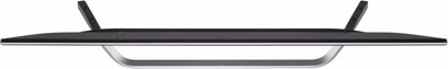 LG 49UF778V ultrafladskærms-TV, sort rektangulær skærm, mørk grå metalramme og -fødder, set forfra