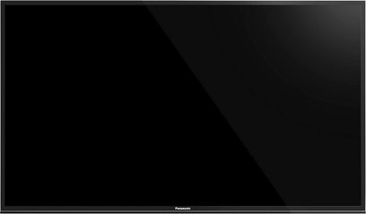 Rektangulær sort Panasonic TV-skærm model TX-65FX600 set forfra i slukket tilstand