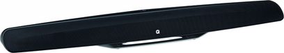 Q Acoustics M3 soundbar i sort, set forfra, aflang rektangulær form med afrundede kanter, sort gitter på forsiden