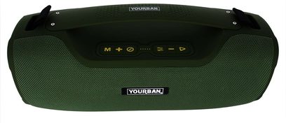 Cassa bluetooth Yourban Getone 70 verde, vista frontale, griglia in tessuto, pulsanti di controllo gialli, logo Yourban visibile