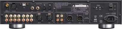 Stereo předzesilovač Advance Paris X-Preamp, zadní panel, analogové a digitální audio konektory, ovládací prvky a vypínač