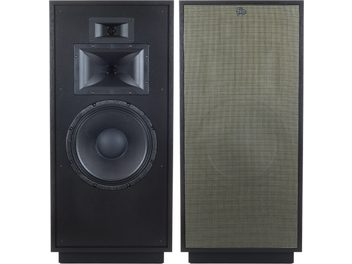 Diffusore a colonna Klipsch Forte IV nero, frontale a 3 altoparlanti, condotti reflex, griglia nera, radiatore passivo laterale