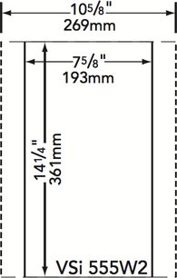 Boston Acoustics VSi555W2 indbygningshøjttaler til loft, teknisk diagram med dimensioner i millimeter og tommer