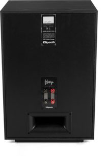 Sloupcový reproduktor Klipsch Heresy IV černý, pohled zepředu, černá dřevěná skříň, viditelné reproduktory, logo Klipsch