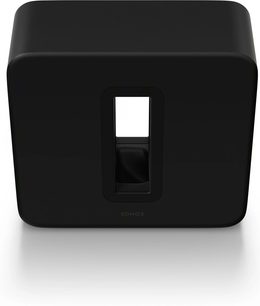 Subwoofer Caisson de grave Sub (Gen 4) černý, pohled zepředu, obdélníkový tvar, centrální obdélníkový otvor, hladký povrch