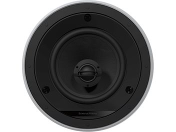 Diffusore da incasso a soffitto Bowers & Wilkins CCM665, frontale nero opaco, griglia metallica forata, tweeter centrale