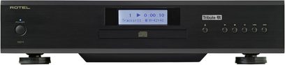 Rotel CD11 Tribute Edition sort CD-afspiller, frontpanel med display, knapper og drejeknap, set forfra