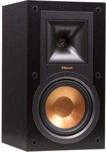 Klipsch R-15M Regallautsprecher in Schwarz, Frontansicht, Hochtöner und Mitteltieftöner in einem matten schwarzen Gehäuse