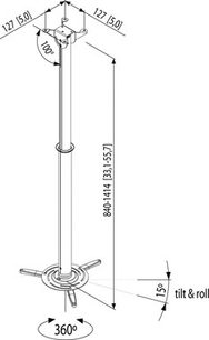 Vogel's PPC 280 metalholder til loftmontering af videoprojektor, set fra siden med dimensionsangivelser i millimeter