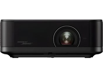 Black Epson EF-62B projector, front view, central lens and Sound by Bose logo