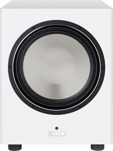 Canton Townus 12 Sub subwoofer i matt hvit, kubisk kabinett med stor sirkulær frontmontert høyttaler