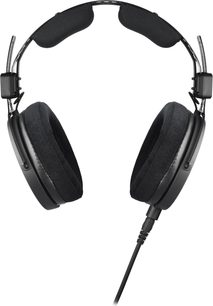 Audio Technica ATH-R50X sort kablet hi-fi hovedtelefoner, circum-aurale ørekopper i mat plast med velourpuder og perforeret metalbøjle med dobbelt stofpolstring, set forfra