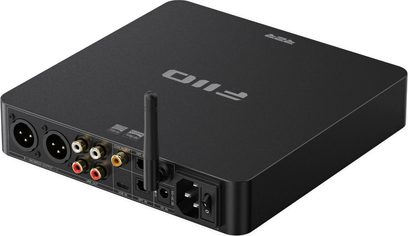 FiiO BR15 R2R sort DAC i sort, bagfra med antenne, XLR- og RCA-udgange, USB- og optiske indgange