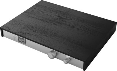 Filtraggio attivo del segnale audio Klipsch LaScala con finitura nera testurizzata e frontale argentato visto dall'alto