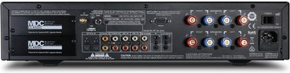 NAD C368 grafit stereo hi-fi-forstærker, bagside, lyd- og strømtilslutninger, knapper og kontakter, sort