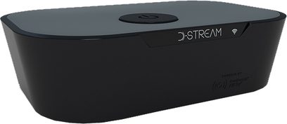 Nuprime DStream Primo HD sort netværksaudioafspiller, set forfra i let nedadgående vinkel, oval form, mat overflade