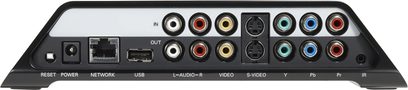 Slingbox SOLO, sort multimedieboks med netværk, USB, audio/video og infrarød tilslutninger på bagsiden