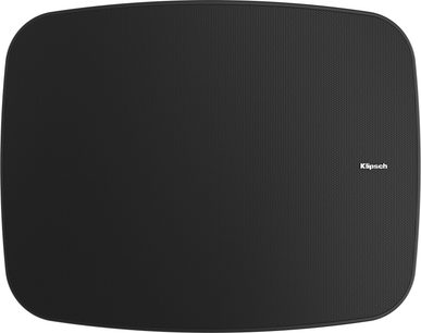 Černý reproduktor Klipsch PSM-800-SW s perforovanou čelní mřížkou a zaoblenými rohy, pohled zepředu