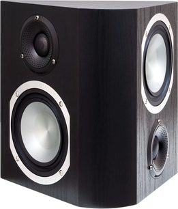 Taga Harmony Platinum S-100 V.3 sort højttaler, frontvisning, 2 runde højttalere, central diskant, mørkt træhøjttaler-kabinet