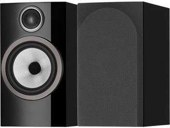 Акустична система Bowers & Wilkins 706 S3 чорного лакованого кольору, вид спереду, круговий твітер, середньо-низькочастотний динамік, знімна решітка