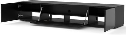 Mueble para TV Sonorous STA200P negro, 2 puertas de vidrio, 2 estantes, estructura rectangular negra, vista frontal