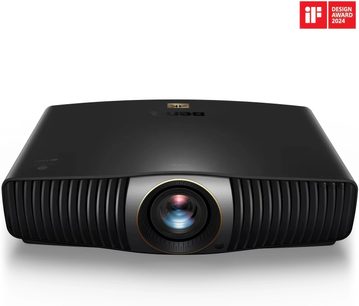 Benq W5800 svart videoprojektor sedd framifrån, med en rundad rektangulär form, centrerad lins omgiven av en gyllene ring