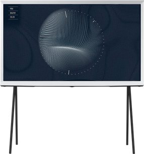 Samsung The Serif QE65LS01BA 2022 TV slukket, skærm viser blå bølgede linjer på sort baggrund, set forfra