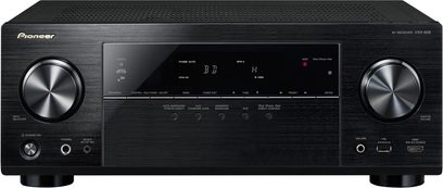 Pioneer VSX-828 sort home-cinema-forstærker, børstet aluminiumsfront, centralt LCD-display, store drejelige knapper