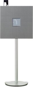 Yamaha RESTIO ISX-800 grå multimediehøjttaler, set forfra, cylindrisk form, metalrist, rund base, LCD-skærm