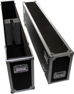 Transportavimo dėklas ekranui Power Acoustics Flight écran 65 MK2, juodas su sidabriniais kraštais, rankenomis ir matomu vidumi