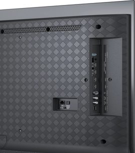 Loewe We. SEE 65 OLED dc, black rear view with side HDMI, USB, LAN and audio output connections