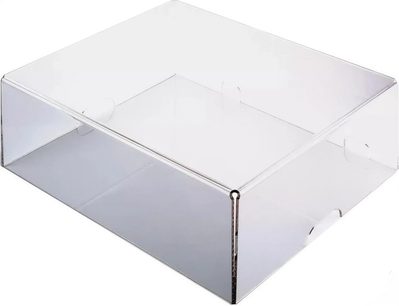 ClearAudio transparent acrylic Concept dust cover, rectangular shape, rear hinge, angled top view