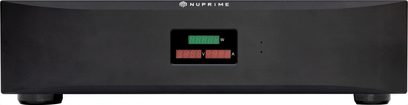 Netstrømskonditionerer Nuprime PURE-AC6, frontvisning, sort rektangulært kabinet, centralt display med grønne og røde visninger, 2 lysindikatorer, 4 cirkulære fødder