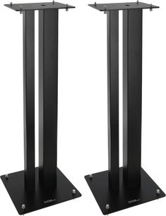 Přední pohled na podstavec Enova HIFI MAJESTY 80 BL, 2 černé obdélníkové stojany, horní a dolní čtvercové desky