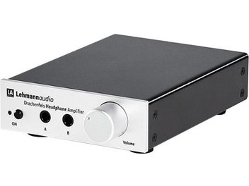 Preamplificatore per cuffie Lehmann Audio Drachenfels argento, case metallico rettangolare, pannello frontale con manopole e prese jack