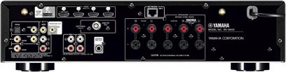Yamaha RX-S602 schwarzer Heimkino-Verstärker, Frontansicht, Audio-/Video-Anschlüsse, Bedienknöpfe, zentrale LED-Anzeige