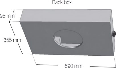 Boîtier arrière d'enceinte Cabasse Back box Archipel 13 en vue de dessus, de forme rectangulaire avec un trou circulaire central