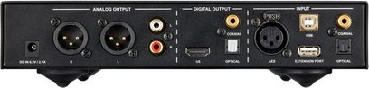 Nuprime CDP-9 sort CD-afspiller, bagside, analoge RCA- og XLR-lydstik, koaksial, optisk, USB, udvidelsesport