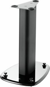 Focal Sopra højttalerfod, set fra trekvart vinkel, sort central søjle, trekantet base med fire justerbare fødder