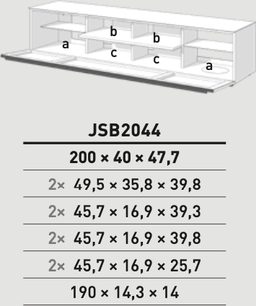 Nízká obdélníková televizní skříňka Just By Spectral Bravo JSB2044 ze světlého dřeva s 6 otevřenými přihrádkami různých velikostí