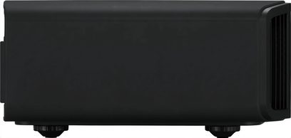 JVC DLA-NZ800 Schwarzer Projektor, Seitenansicht, horizontales rechteckiges Format, vorderes Belüftungsgitter