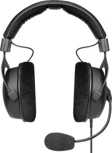 Beyerdynamic MMX 300 PRO gaming-headset, sett forfra, svarte øreputer, polstret hodebøyle, avtakbar fleksibel mikrofon