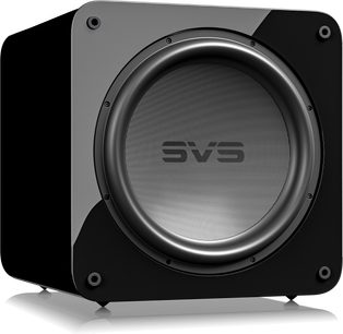 Cassa subwoofer SVS SB-5000 R|Evolution nero laccato frontale con griglia circolare e logo SVS visibile