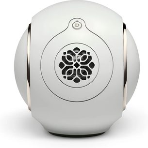 Boxă DEVIALET Phantom Ultimate 98 dB albă, carcasă din plastic mat ovală, grilă cu model, accente metalizate laterale