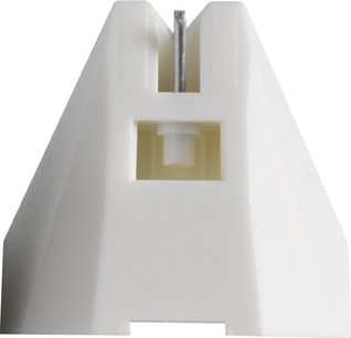Diamond for Ortofon STYLUS 2M MONO turntable, front view, white structure, central metal tip