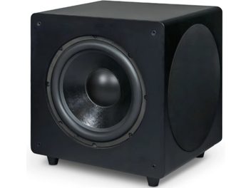Subwoofer Velodyne Deep Waves 10 negro, formato cúbico, con altavoz frontal visible y panel lateral circular